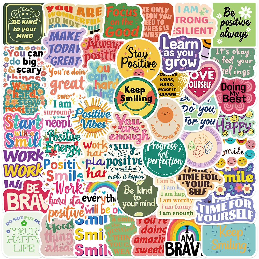 50pcs Cartoon Positive Affirmation Stickers Decals For Phone Laptop Refrigerator Scrapbook Skateboard DIY Aesthetic Stickers