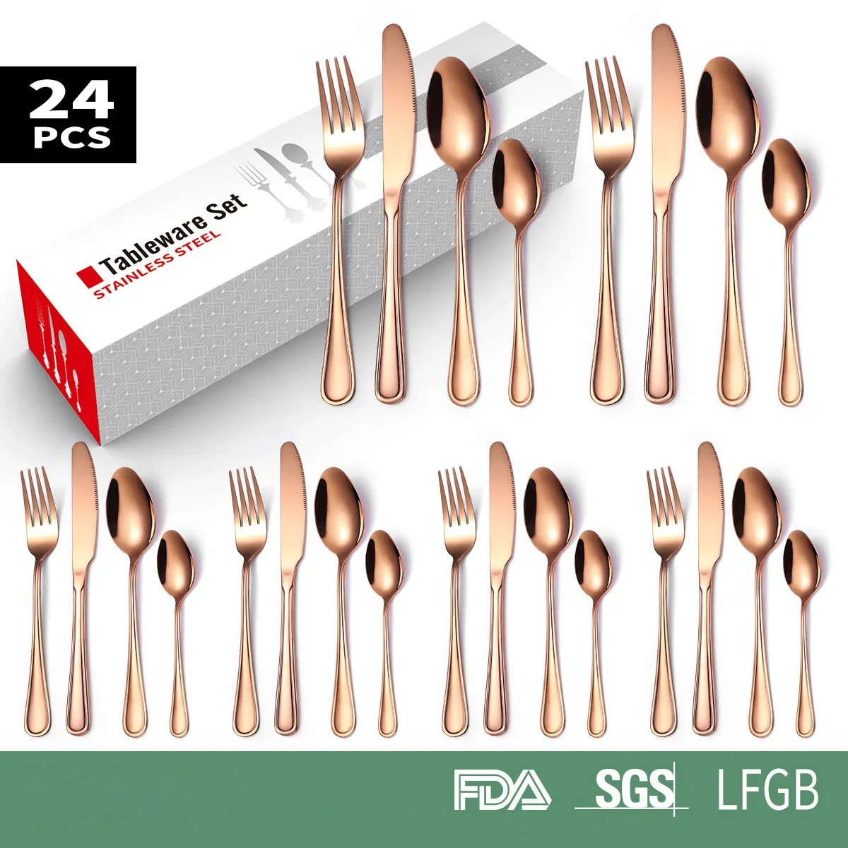 24PCS Stainless Steel Cutlery Set Golden Steak Knife fork Spoon Sets Gift Box Tableware Cutlery Dishwasher Kitchen Accessorie