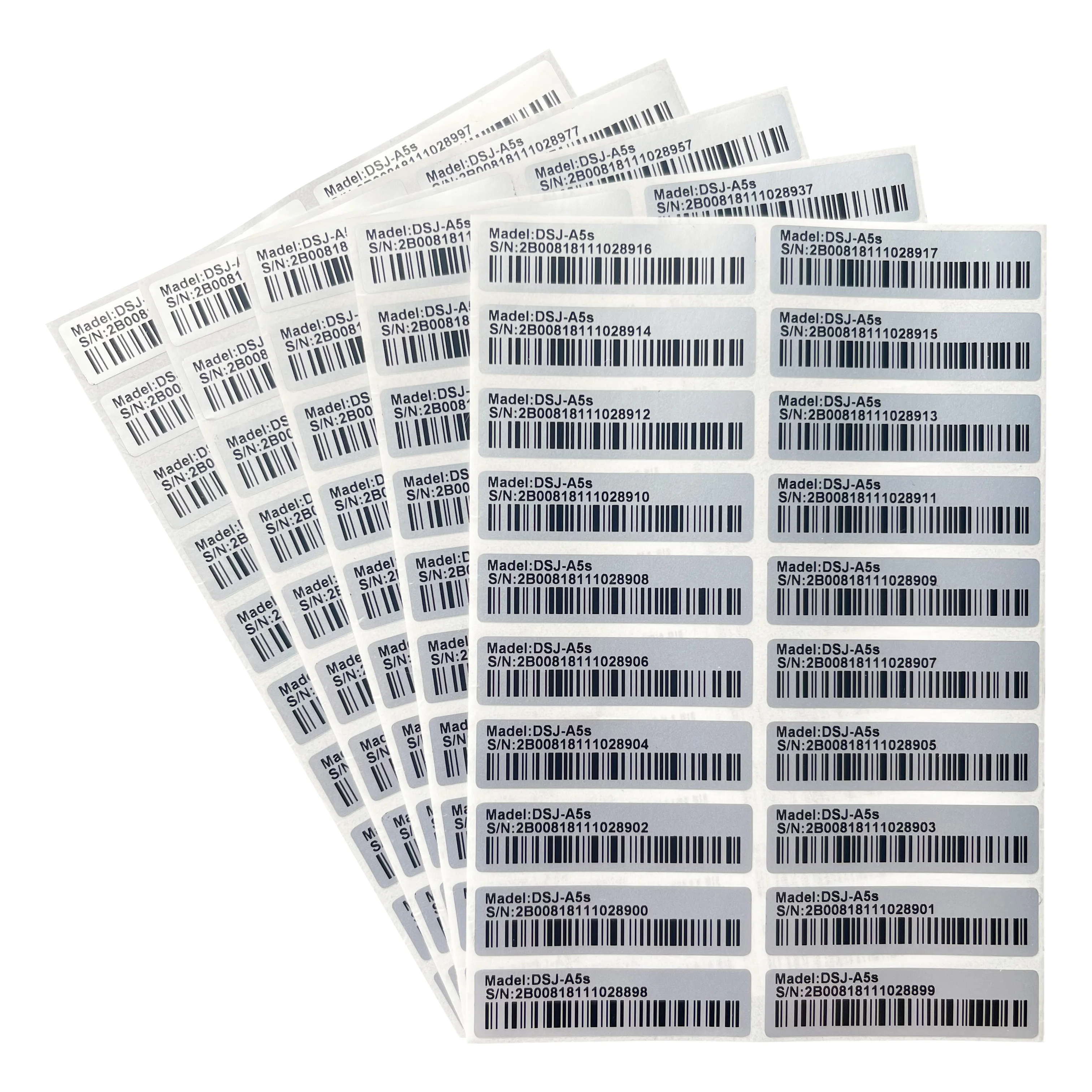 100PCS/ product packaging label Pre-printed Barcode 128 label Matte Silver PET No repeat numbering no fading Size 40X10mm