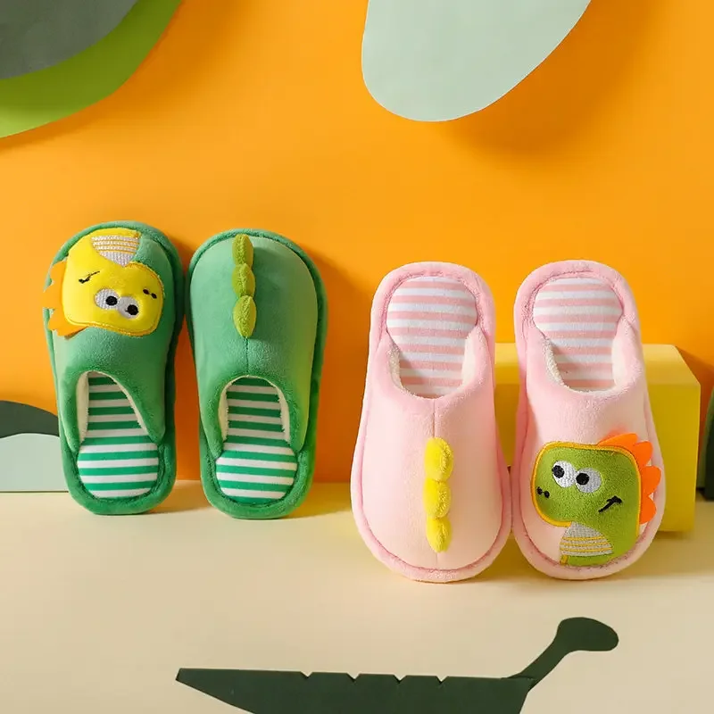 2026 Winter Children‘s Slippers New Kids Slippers Dinosaur Warm Plush Indoor Autumn Non-Slip Soft Plush Slipper For Boys Girls