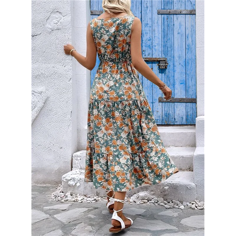 

Women's Summer Maxi Dress Floral Tie Front Casual Boho Beach Flowy Sundress