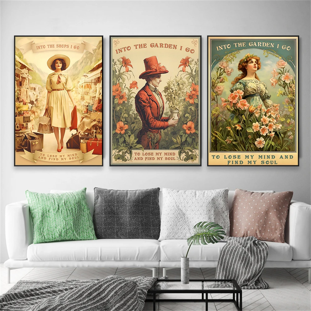 Vintage Flower Shop Poster Retro Illustration Prints To Lose My Mind And Find My Soul Quotes Canvas Painting Living Room Decor