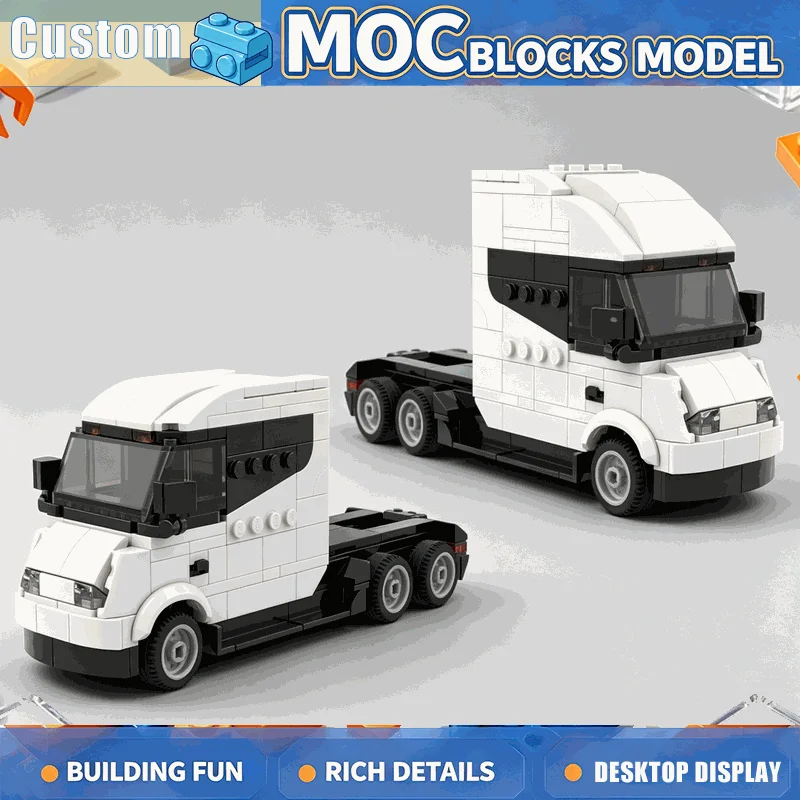 588PCS Modern Electric Semi Truck Building Blocks Dual Cab Vehicle Model Creative DIY Assembly Brick Transport Collection Gift
