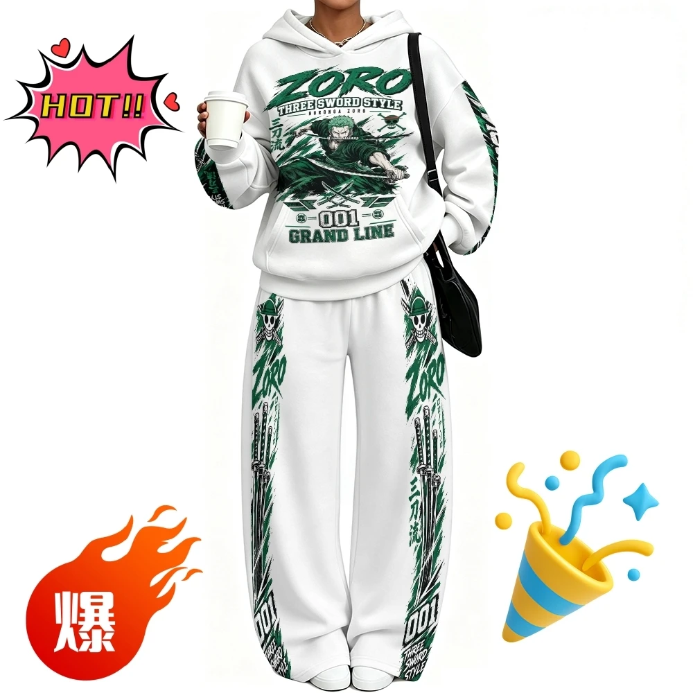 One Piece Anime Printed Costume, Handsome Three Blade Flow Solon Set,Hoodie and Pants,Comfortable Clothing for Autumn and Winter