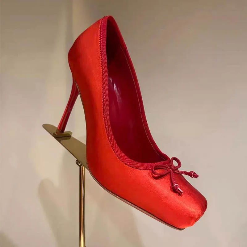 

Европейские и американские нишевые брендовые туфли на высоком каблуке с бантом и декором в виде свиного носа, модные женские сексуальные балетки для танцев, обувь для подиума