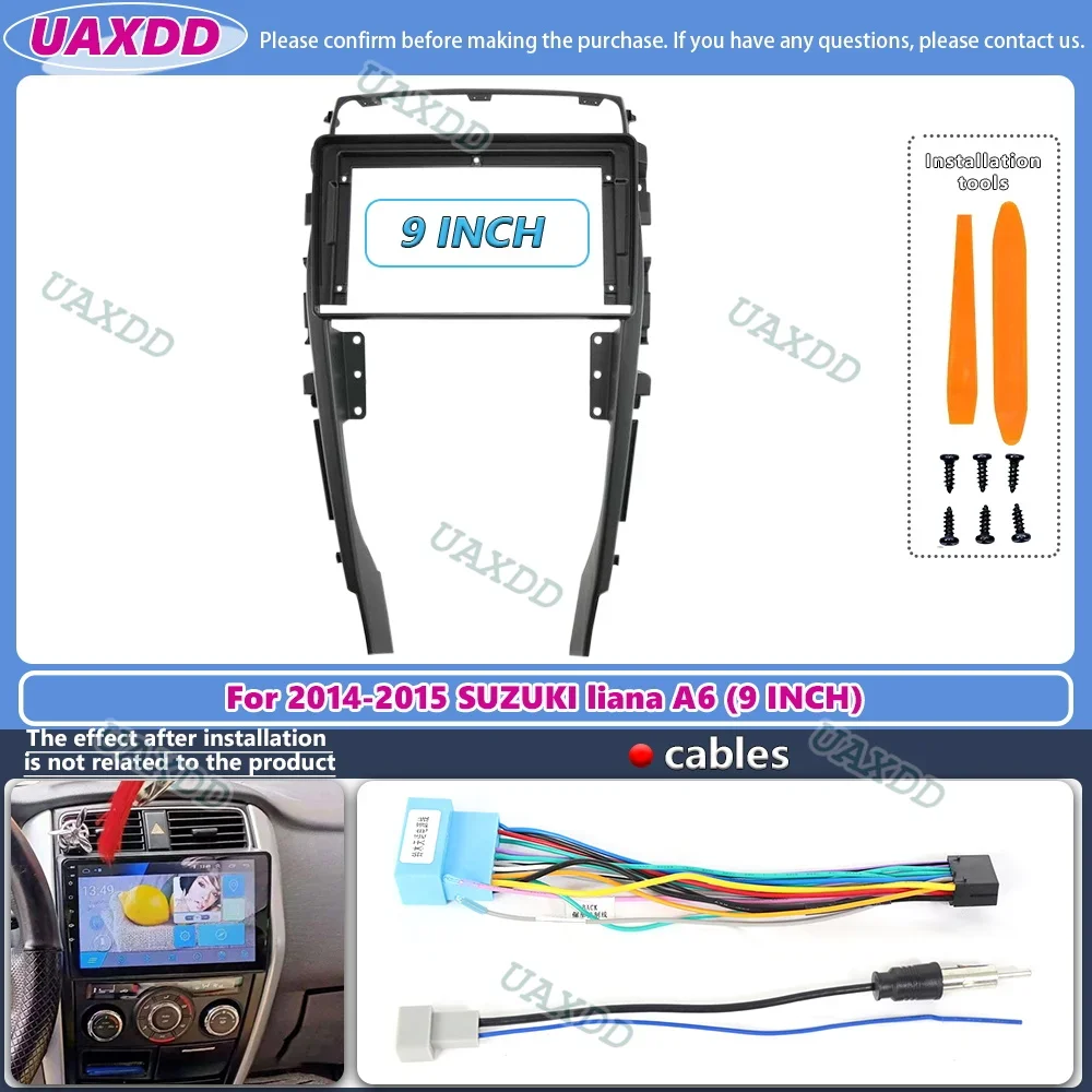 9 inch screen 2 Din android Car Radio Fascia Frame For SUZUKI LIANA A6 2014-2015 panel Dash Mount Kit cable video harness canbus