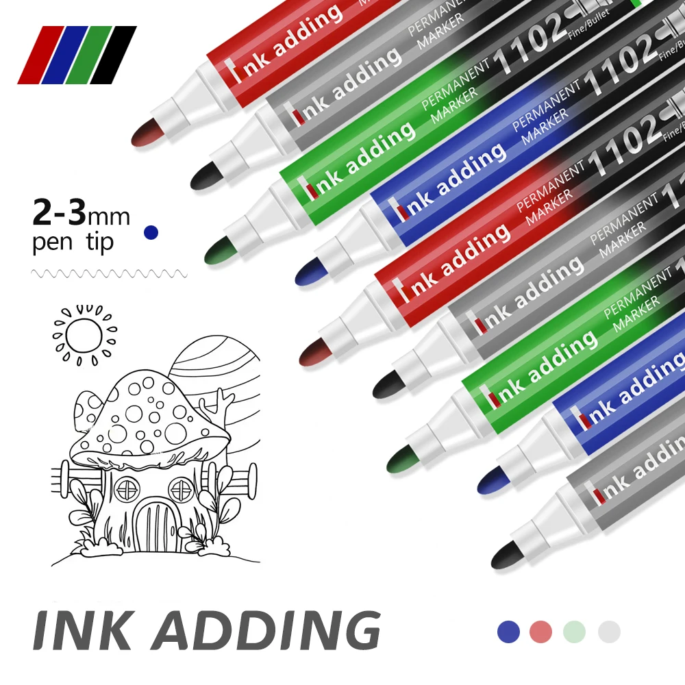 4/6/12 pcs/Set Permanent Marker Pen Waterproof Ink Fine Point Black Blue Red Oil Ink 3mm Round Toe Fine Color Marker Pens
