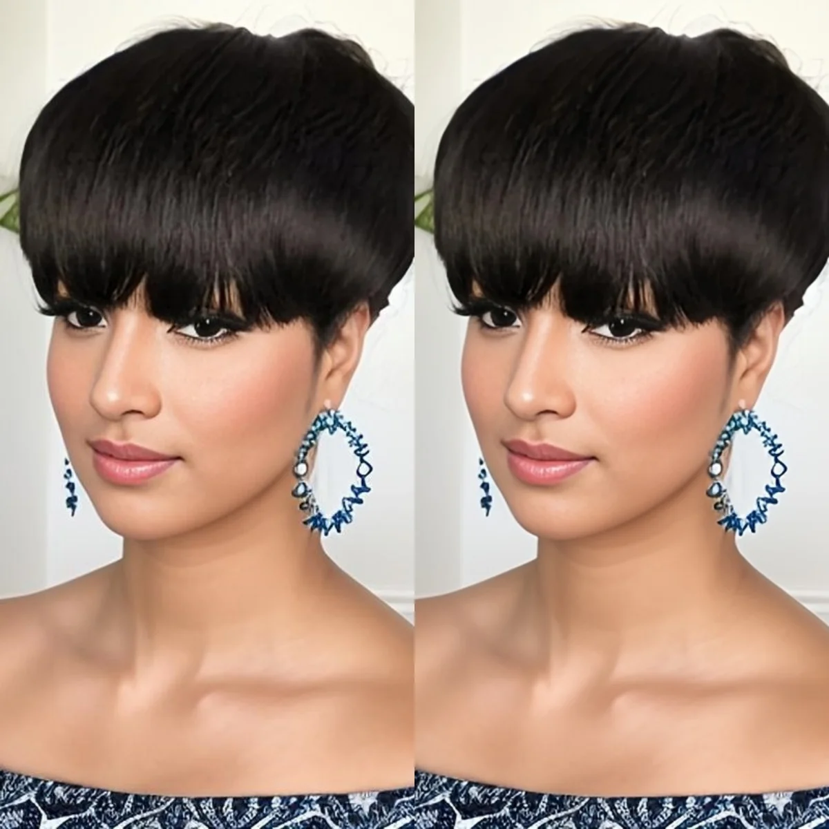 인간의 머리카락 옴브레 골든 여성용 100% 인간의 머리카락 짧은 가발 기계 제작 가발