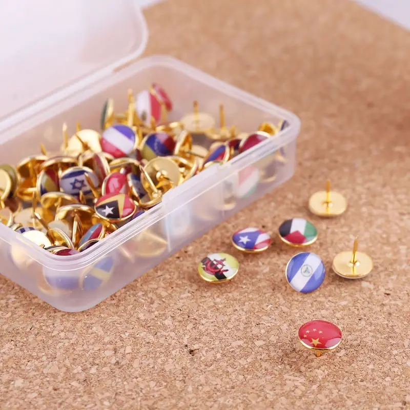 Ioio 100 ชิ้น/กล่องแผนที่ Tacks National กาว Thumbtack Push Pins ประกาศเครื่องหมาย Office Supply