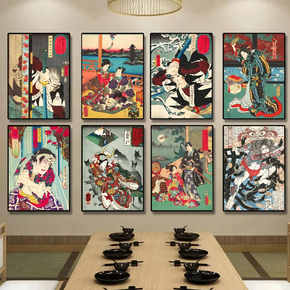 Unframe Classic Retro Aesthetics Wall Art Japanese Sumo Geisha Samurai HD Oil on Canvas Posters and Prints Home Bedroom Decor Gi