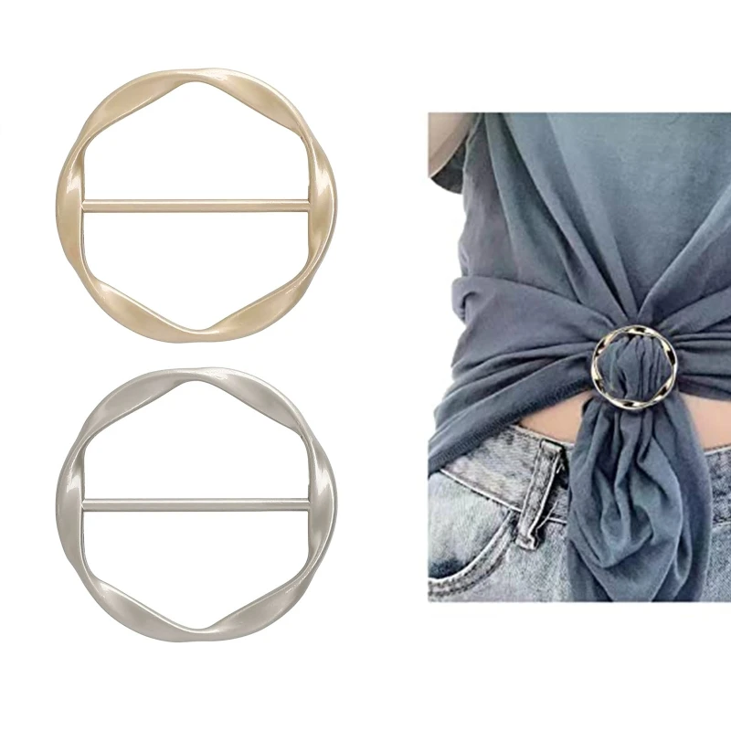 Women T-shirt Tie Clip Silk Scarf Ring Clip Fashion Round Circle Clip Belt Decor