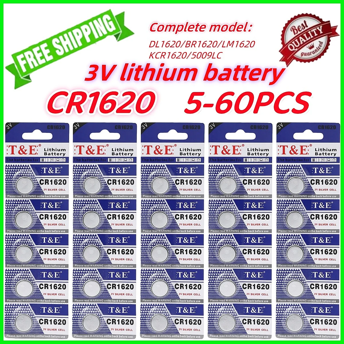 5-60PCS CR1620 3V Lithium Button Battery DL1620 BR1620 ECR1620 5009LC LM1620 CR 1620 KCR1620 30mAh Coin Cell Watch Batteries