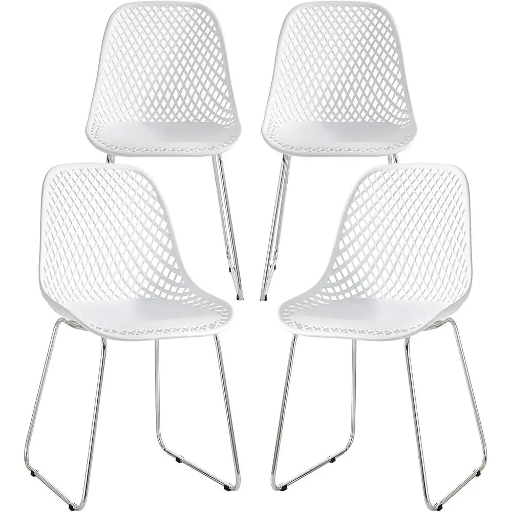 

Plastic Dining Chairs Set of 4, Stable Indoor/Outdoor Kitchen Chairs with Metal Legs for Cafes, Restaurants and Office (Cloud Wh