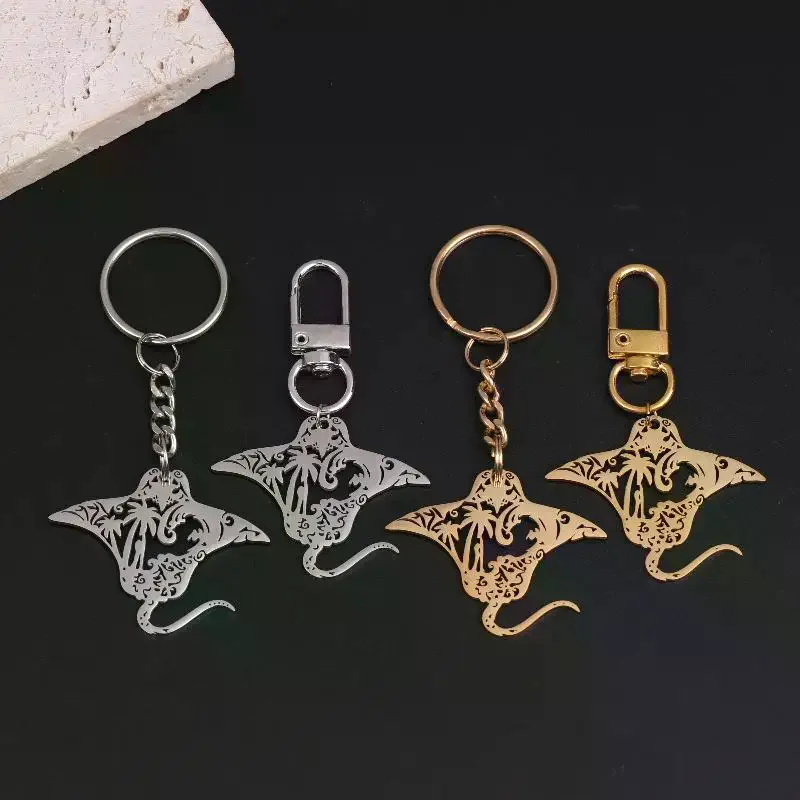 Cute Manta Ray Sea Devil Fish Pendant Necklace Keychain For Women Men Stainless Steel Jewelry Gift