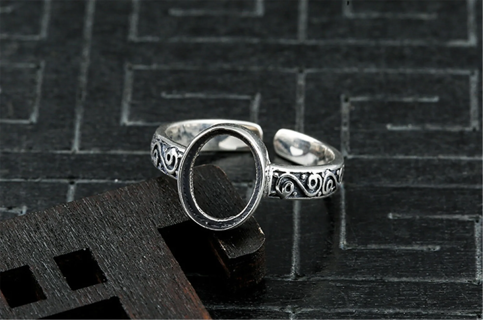 Ring Blank (8x10mm Oval Blank) Adjustable Thai Sterling Silver Ring Base Antique Style Oval Cabochon Ring Setting R1444B