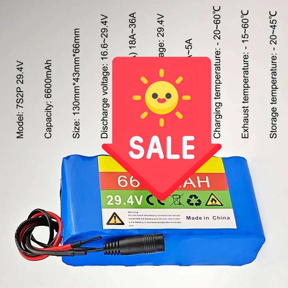 

Rechargeable Battery 24V/29.4V 7S2P 6.6Ah 18650 Battery pack 29.4V For LED/Lamp/Camera with BMS