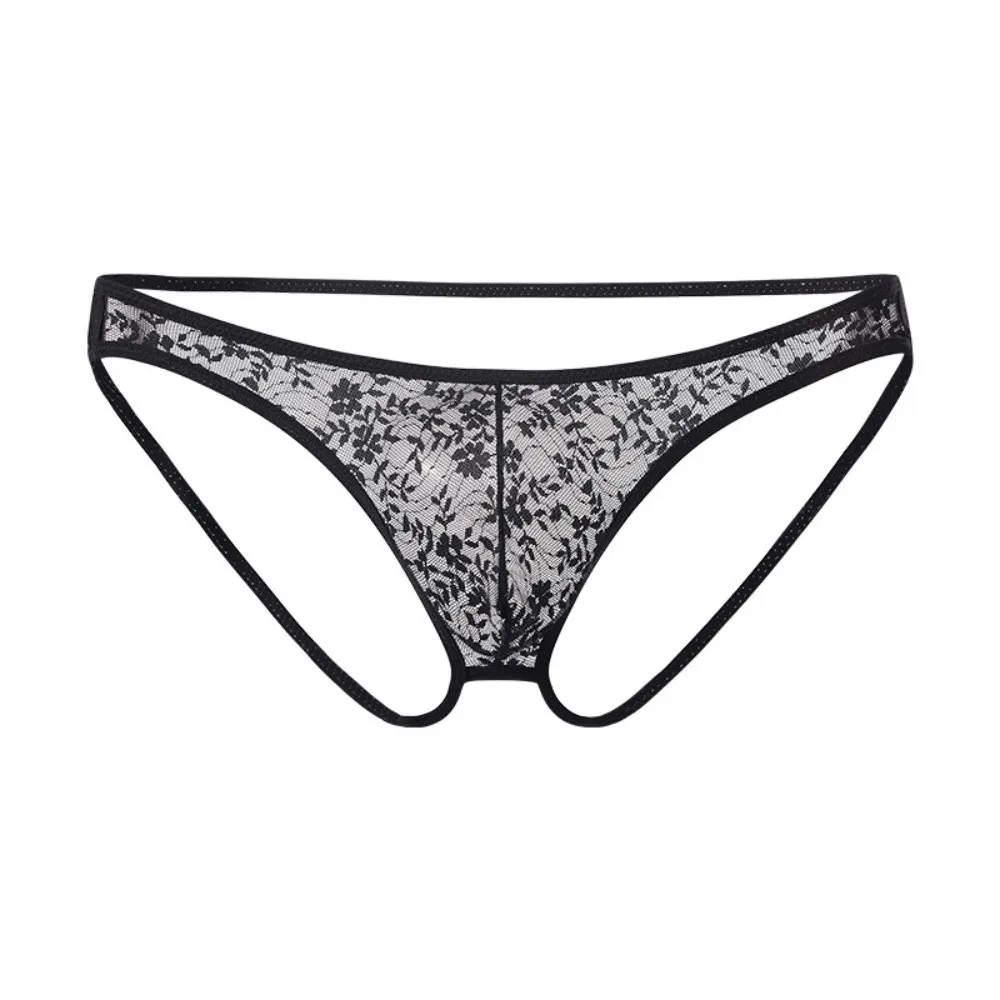 Comfortable Low Waist Men's Lace Thongs Open Crotch Underpants Men's Mesh Lace Panties T-back Transparent Male Briefs Intimate