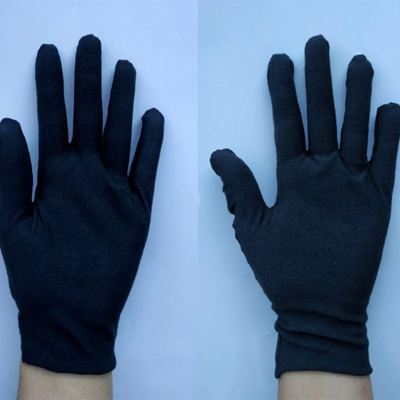 12 Pairs Unisex Soft Black Cotton Full Finger Working Gloves Formal Dress Parade Jewelry Inspection Protective Stretcahble