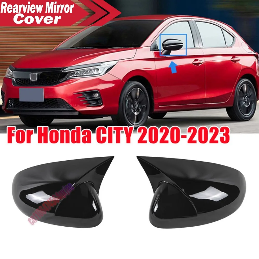 For Honda City 2020-2023 ABS Car Rearview Side Mirror Cover Wing Cap Exterior Door Housing Shell Trim Adhesive Sticker