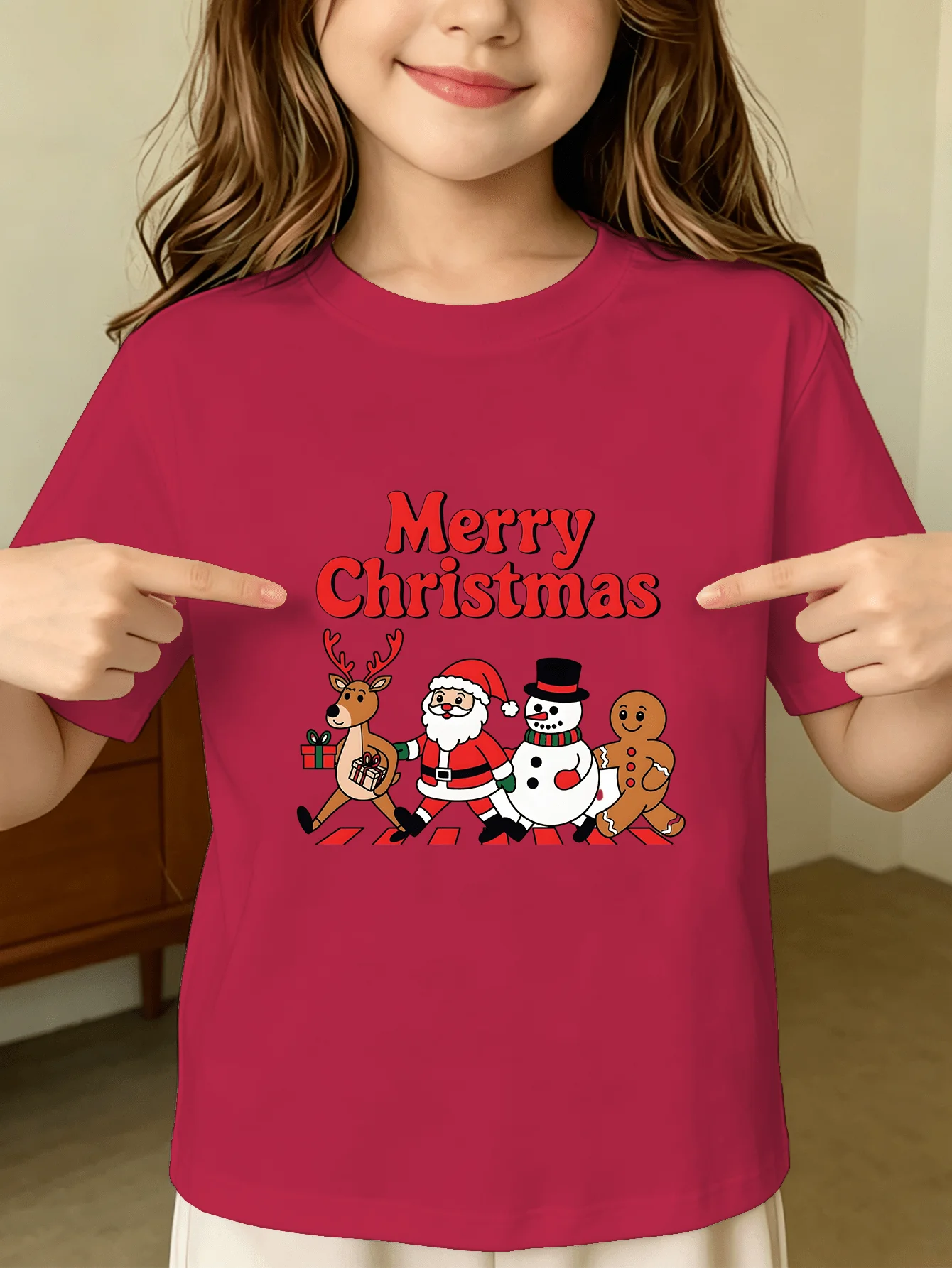 Kids Boys Girls T Shirt Merry Christmas Santa Reindeer Snowman Print Short Sleeve Tee Family Matching Holiday Parent Child Tops