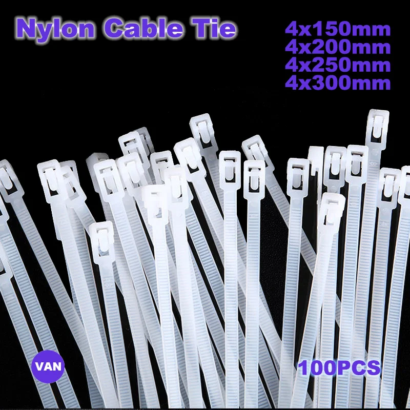 Black Releasable nylon cable ties 4mm*150/200/250/300 100PCS loose slipknot tie reusable packaging Plastic Zip Tie wrap Strap