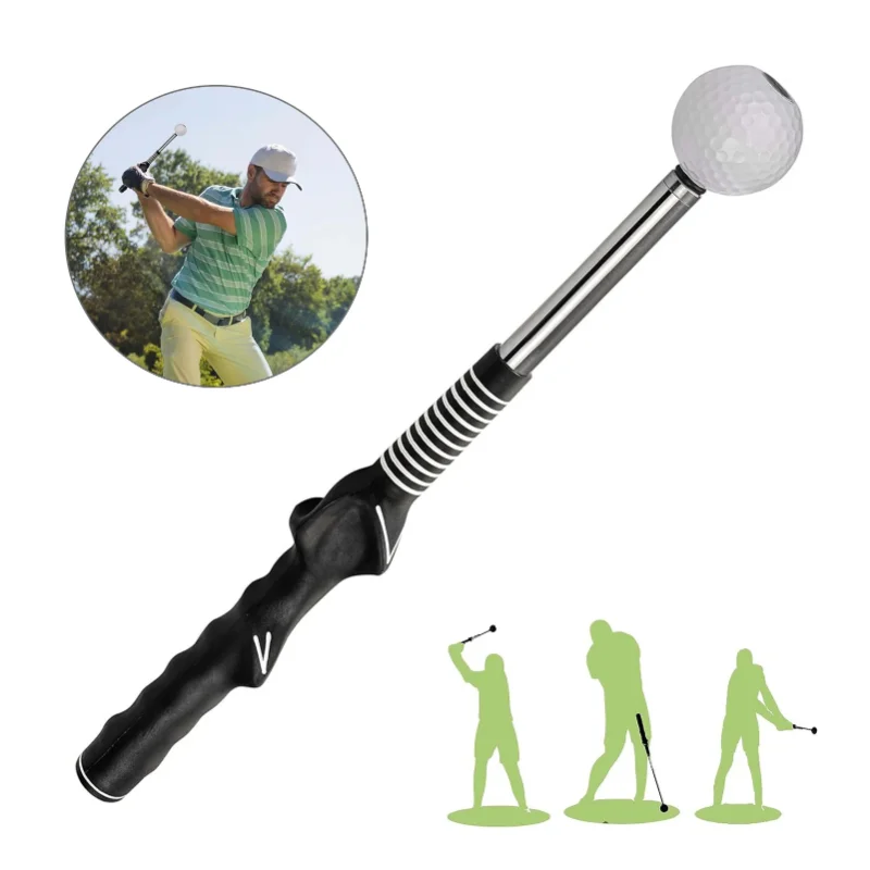 Golf Swing Trainer Practice Aid, Click Feedback Retractable Training Stick - Anti Slip Rubber Grip for Indoor/Outdoor Use