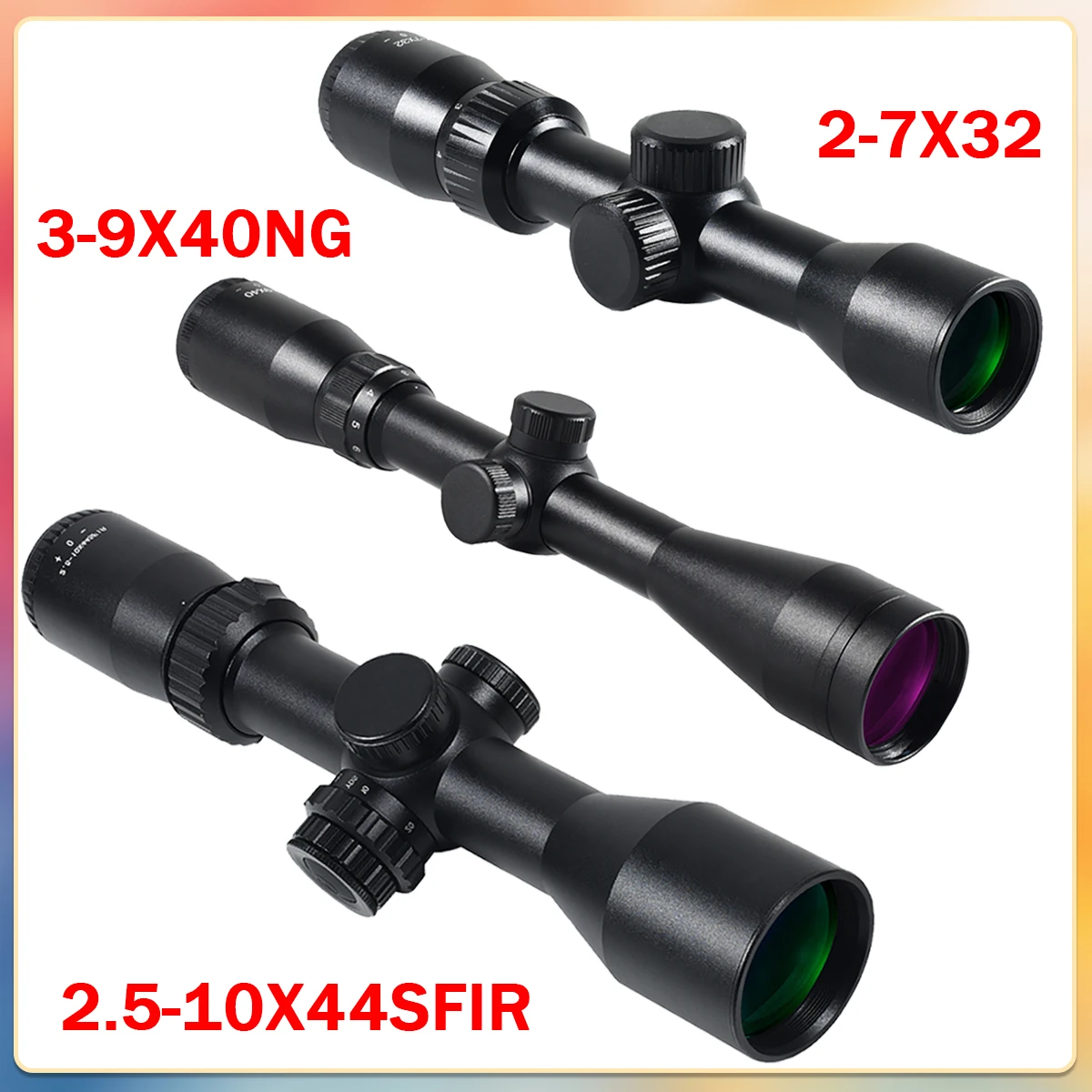 Hunting 2-7X32 Scopes 3-9X40NG Purple Optical Lens RifleScope 2.5-10X44SFIR Optica Sight Tactical Shooting Scope Airsoft Scope