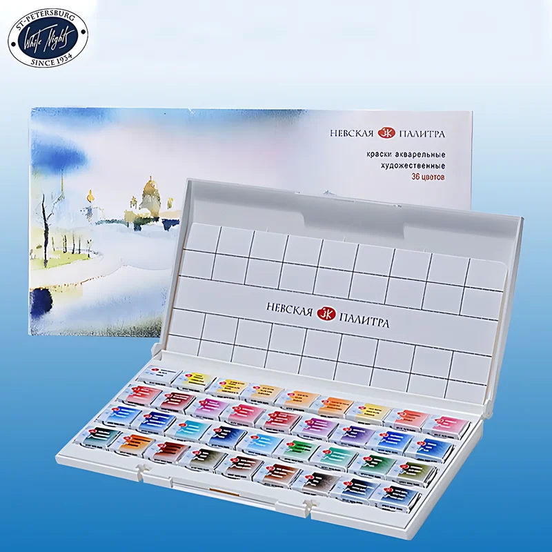 Russian White Night Solid Watercolor Paint Artist 12/24/36 Color Watercolor Paint Teacher Art Student Watercolor Set Plastic Box