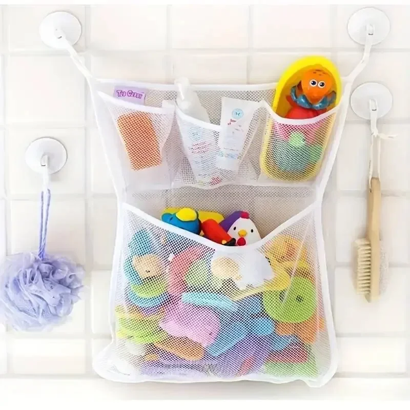 1/2PCS New Cartoon Duck Baby Bathroom Mesh Bag Sucker Design For Bath Toys Kids Animal Shapes Cloth Sand Toys Storage Net Bag