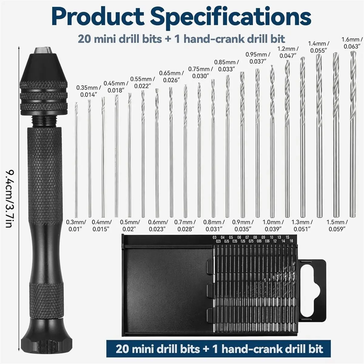 【2026 TOP Global】▼△◑21PCS Metric Mini Micro Drill Bit Set, Carburetor Jet Drill Bits 0.3-1.6 mm Pin Vise Hand Drill Set for Wood