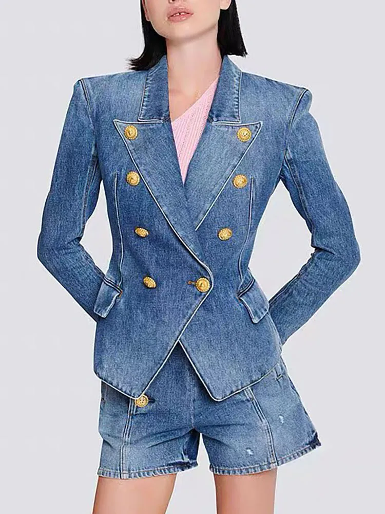 jackets for womeny2k spring and summer do old washed double-breasted long-sleeved Denim jacket2024 Slim and thin Woman clothing