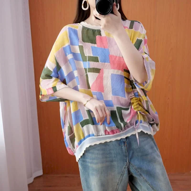 Pop Pop Literary T-shirts For Women Drawstring Design Tees Oversized Casual Korean Style Half Sleeve O-neck Aesthetic Clothes Tr