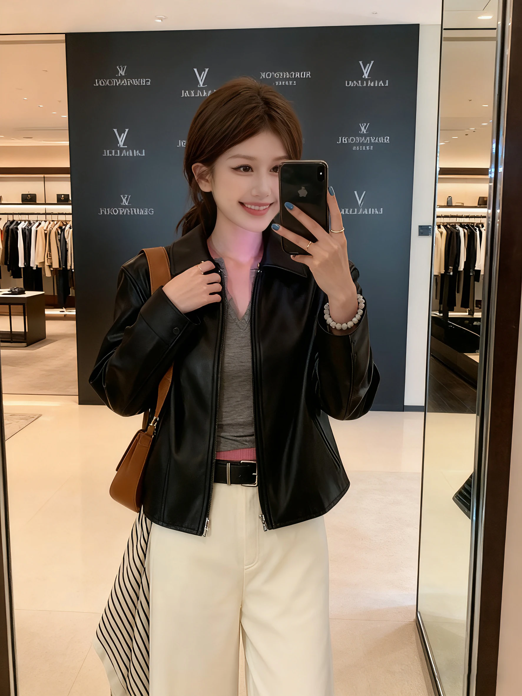 Retro Amerikanische Coole Biker-Lederjacke für Damen, Einfache Lockere Passform, Herbst-Winter-Oberbekleidung für Kleine Figuren