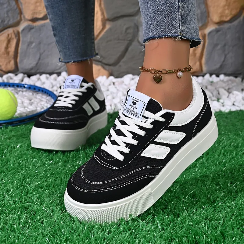 

Brand New Women Canvas Vulcanize Shoes Lace-Up Sports Platform Shoes Girls Outdoor Leisure Flats Harajuku School Tenis Sneakers