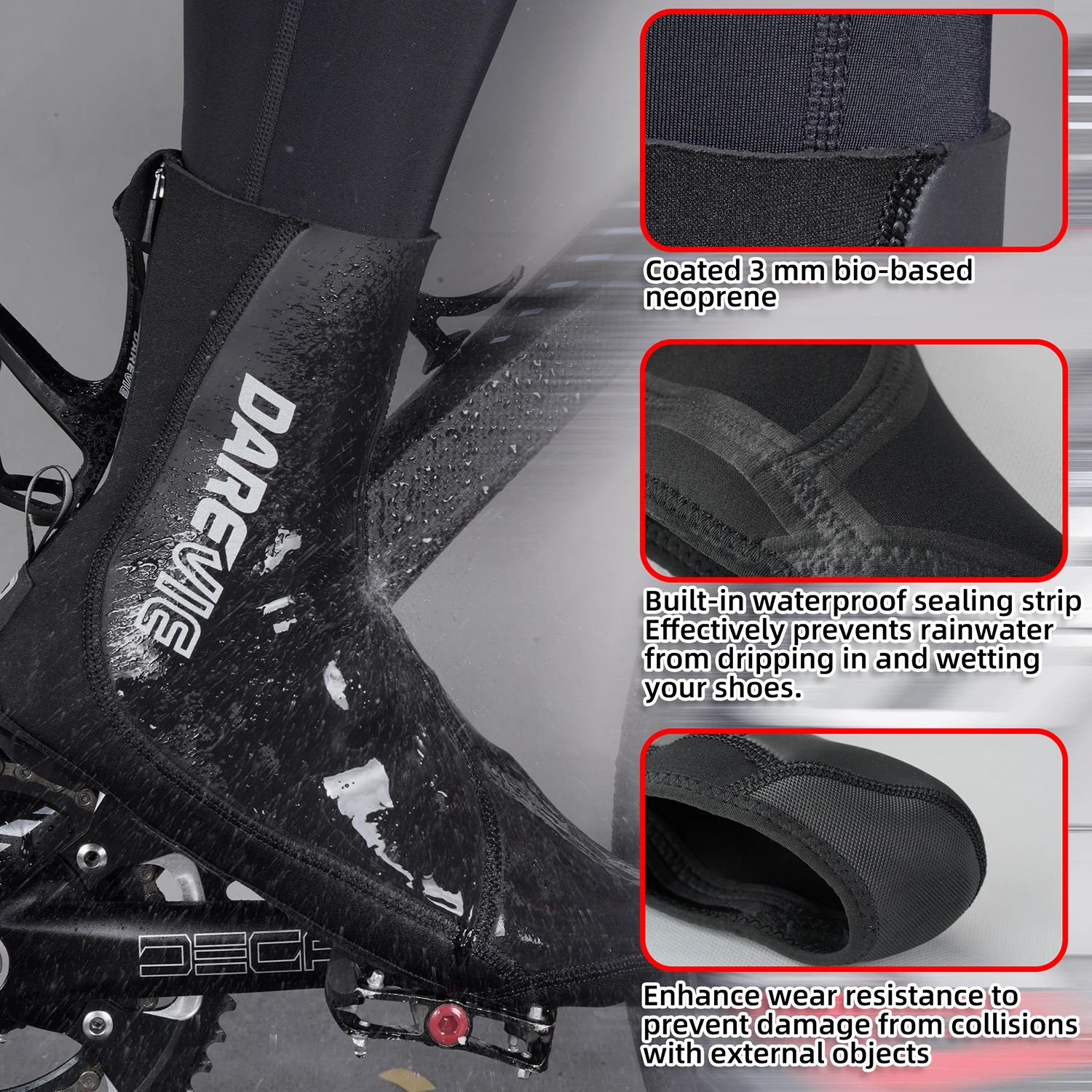 DAREVIE Fahrradschuh-Überzüge für den Winter, Warmhaltend, Winddicht, Wasserdicht, Rutschfest, Verschleißfest, Fahrrad-Überschuhe – Detail 7
