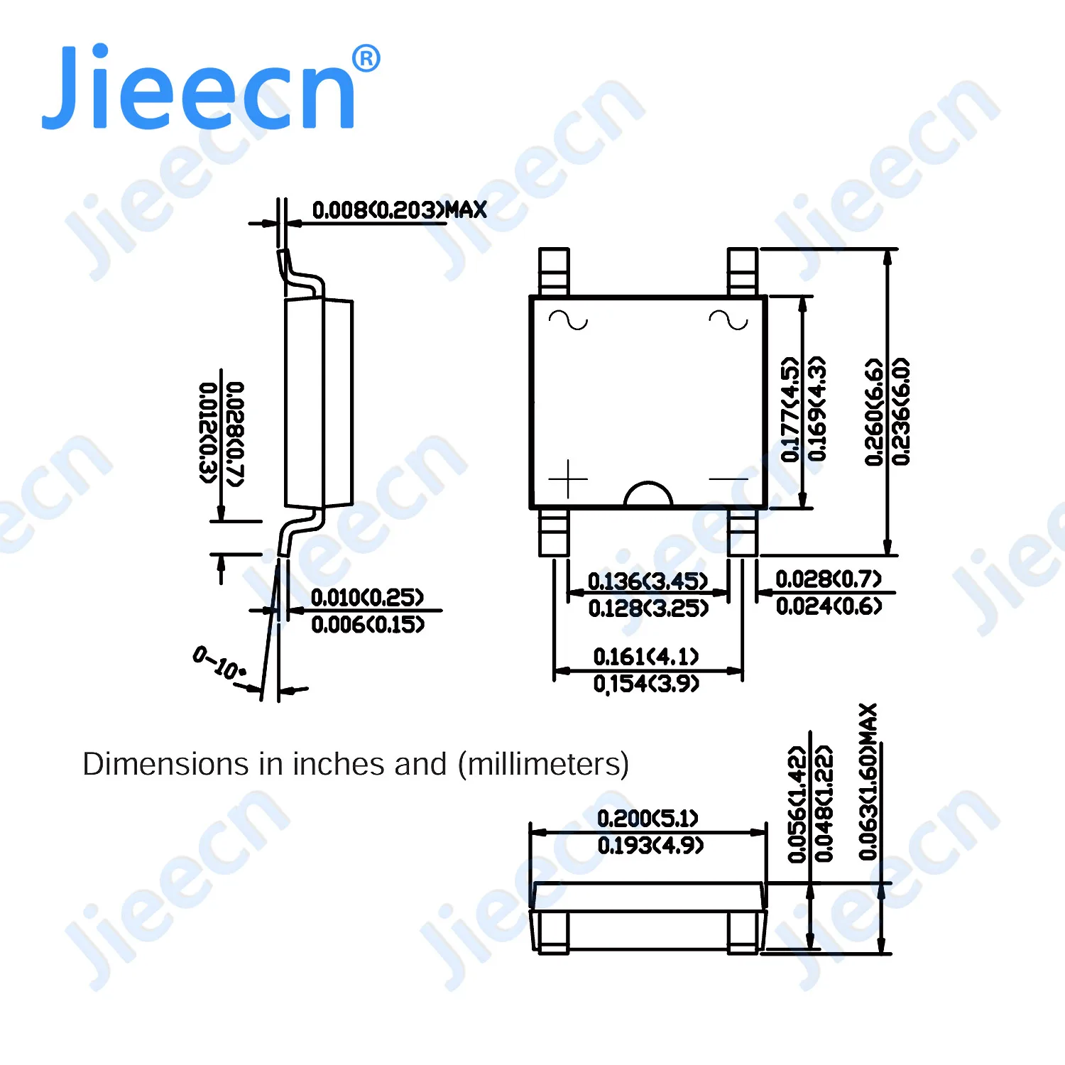 Jieecn 5000PCS ABS6 600mA ABS10 SOP4 1A 1000V ABS210 2A 1000V SOP-4 KBPC Single Phases Bridge High quality