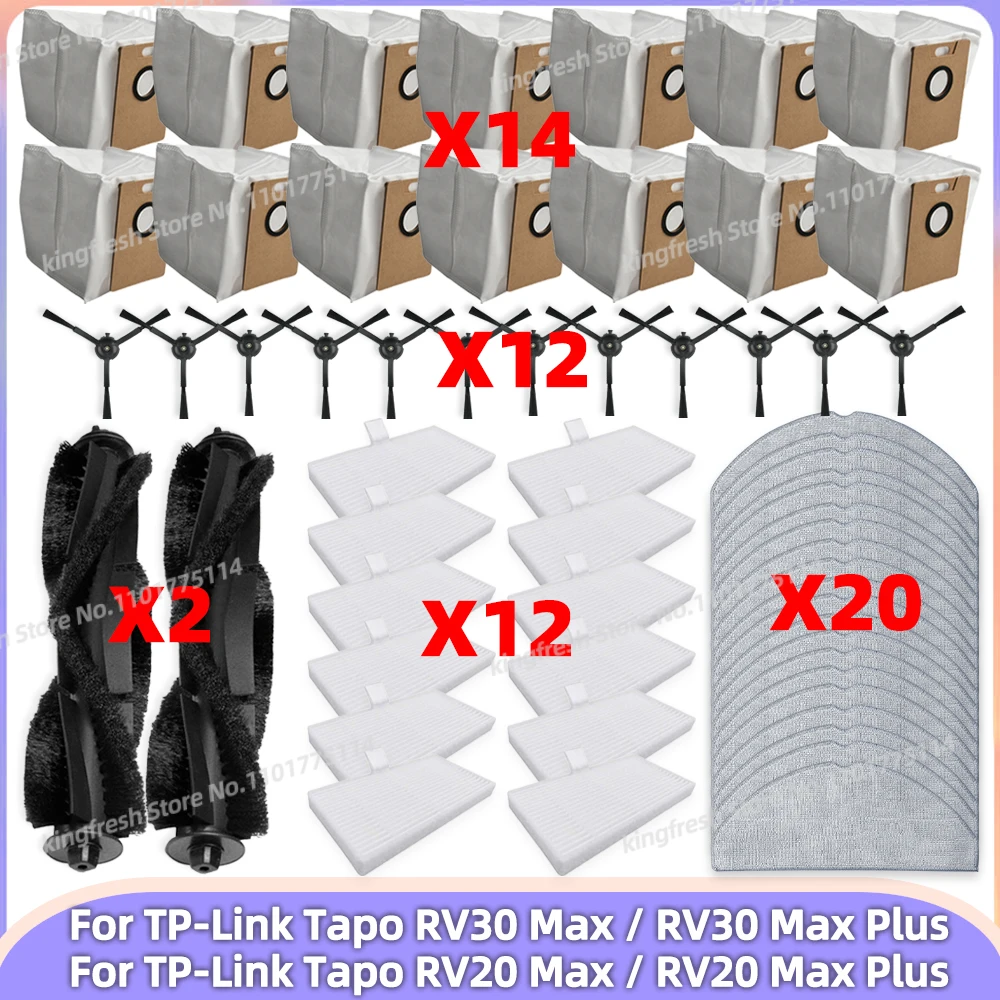 Geschikt voor (TP-Link Tapo RV30 Max Plus / RV20 Max Plus / RV30 Max / RV20 Max) Onderdelen: Stofzak, HEPA-filter, Hoofdborstel, Zijborstel, Dweildoek