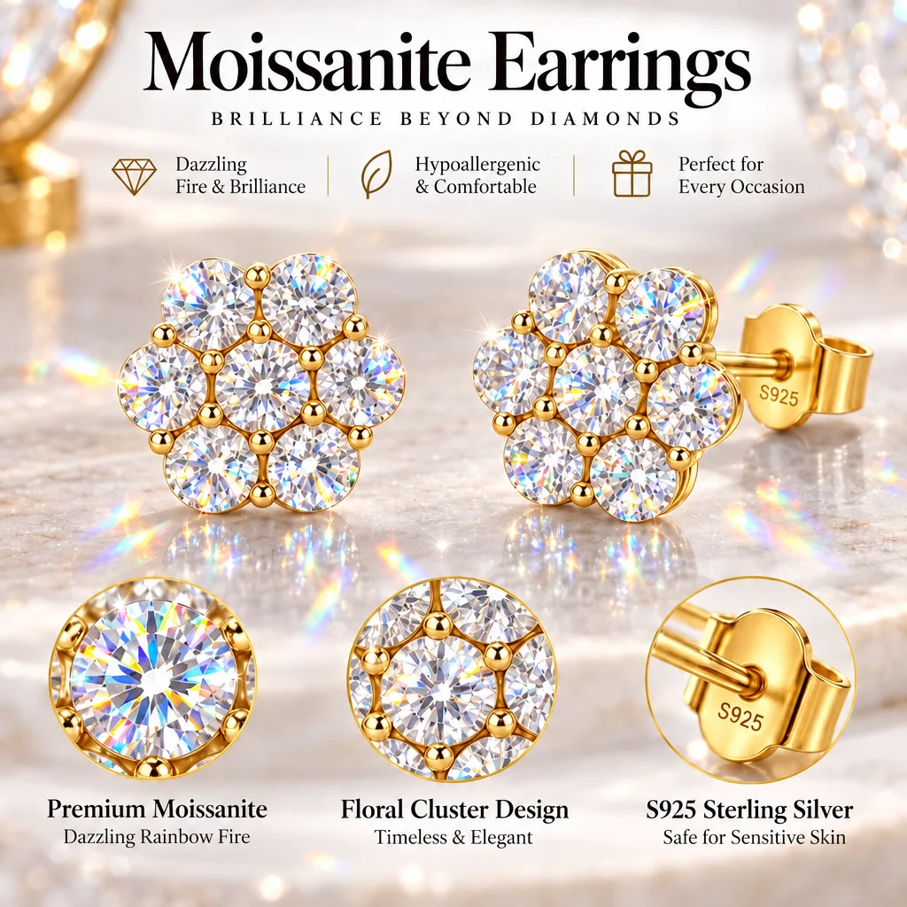 With GRA Certificate Moissanite Earrings 3.0mm D VVS White 18K Gold Plated S925 Silver Earrings Women's Jewelry Free Gift Box