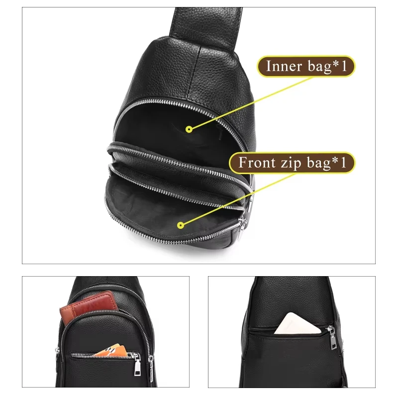 Sac à bandoulière en cuir véritable pour hommes, sacoche de poitrine de bonne qualité, sacs à bandoulière décontractés en cuir de vache