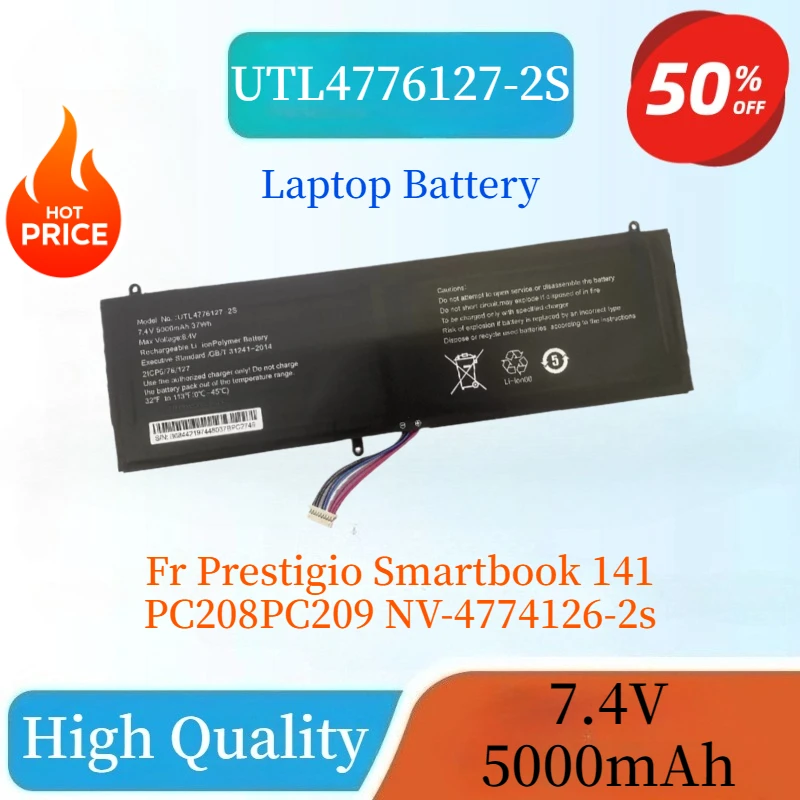 

Brand New High Quality UTL4776127-2S 7.4V 5000mAh 37Wh Laptop Battery for Prestigio Smartbook 141 PC208PC209 NV-4774126-2s