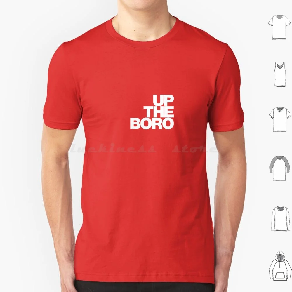 

Футболка Up The Boro-White On Red R 6xl Хлопковая крутая футболка Boro Teesside Teeside Utb Utfb Ayresome Riverside Punk Football