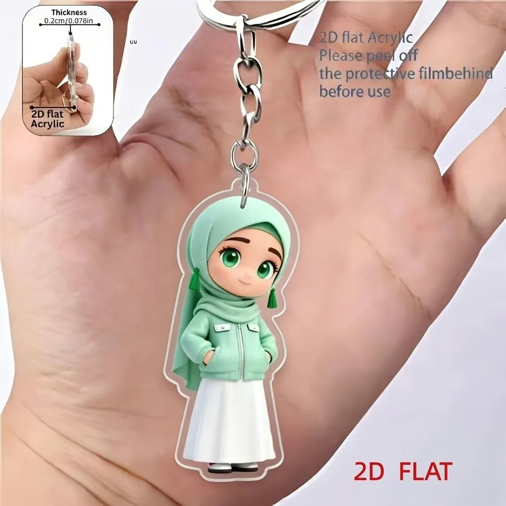 Acrylic Material Hijab Girl Keychain Cute Style Small 2D Flat Design Keyring Lightweight Backpack Decorations