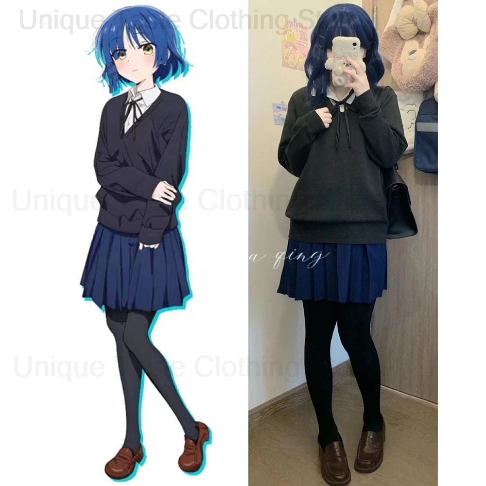Anime BOCCHI THE ROCK Pullovers Yamada Ryo V-neck Sweater Shirts Skirt Set Fashion Cartoon Cosplay Japanese Style Women Clothes
