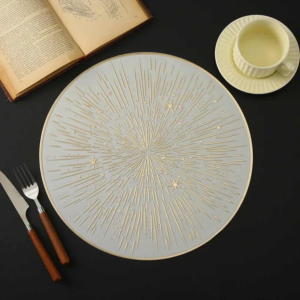 

Round Explosion Star Pattern Placemat Waterproof and Oil Resistant PVC Coffee Tea Dining Table Decor Mat Coaster Flower Pot Pad