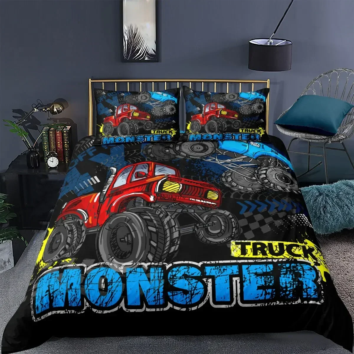 

Monster Truck Comfortable Duvet Quilt Cover Pillowcase Bedding Set Children Bedroom Decoration Home Textile