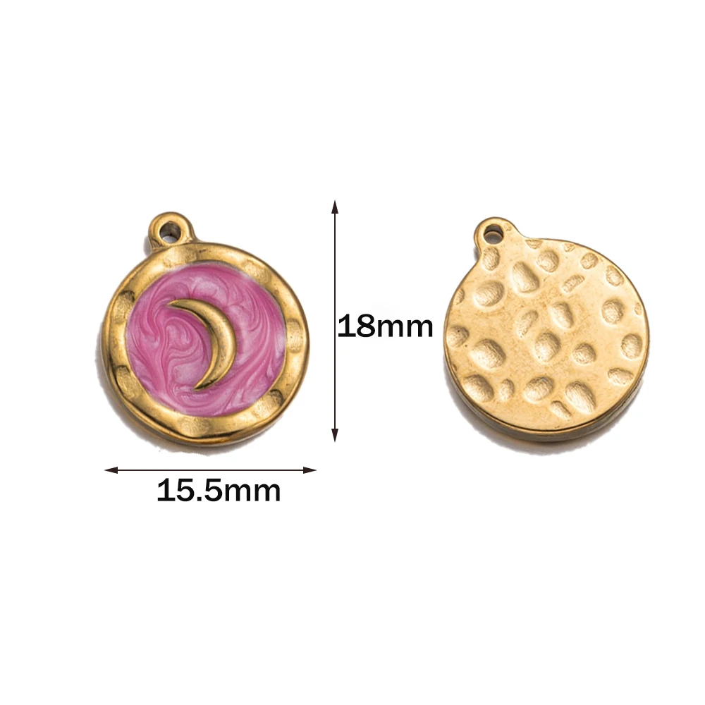 5Pcs Stainless Steel Gold Color Enamel Moon Stars Charms Pendants For DIY Earrings Necklace Jewelry Making Supplies Wholesale