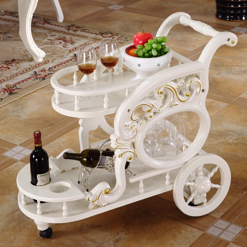 European Style Dining Car Trolley French Drinks Trolley Trolley Hotel Restaurant Home Bowl Dish Wine Storage Trolley White