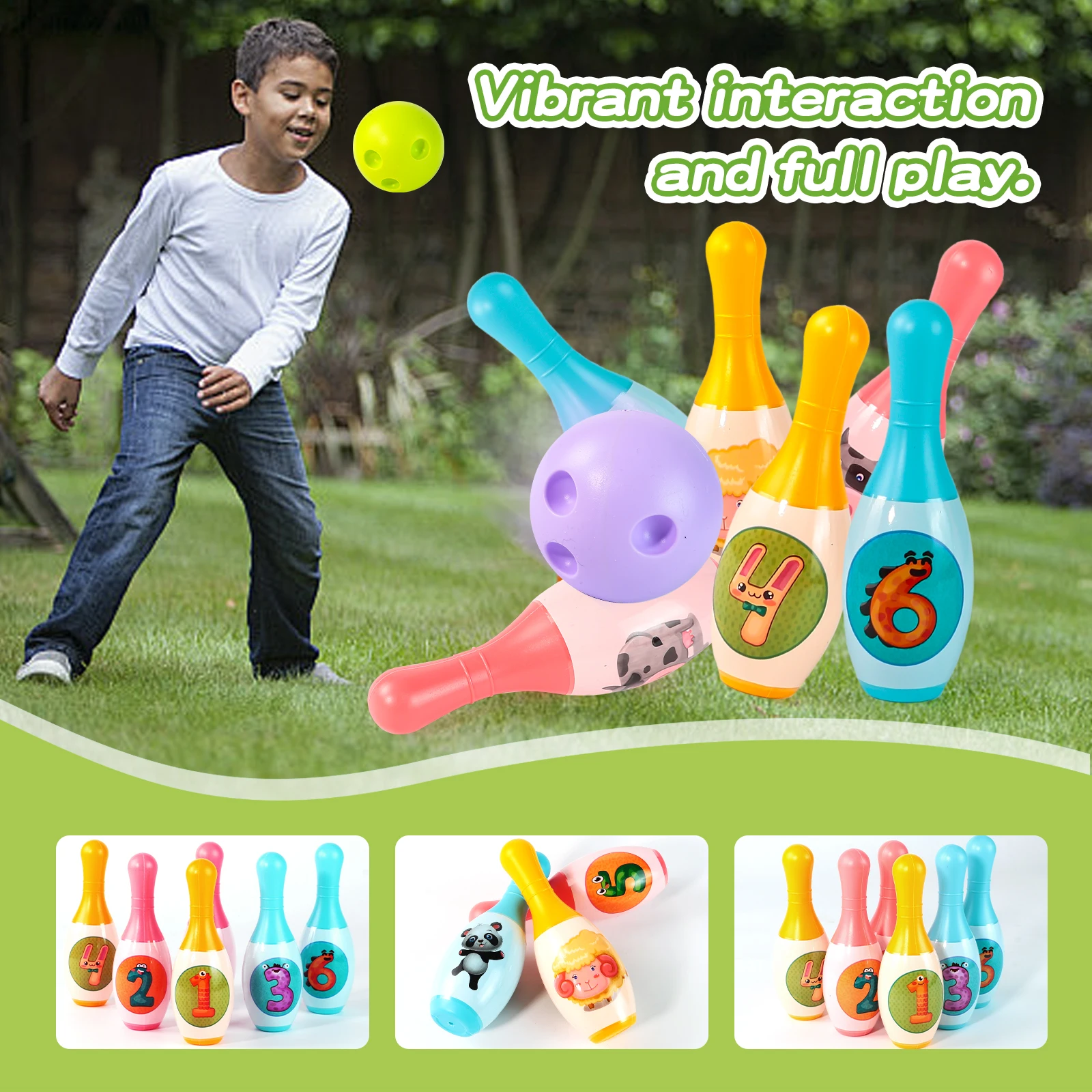 مجموعة واحدة من ألعاب البولينج التعليمية للأطفال الصغار تعلم أرقام الحيوانات ألعاب رياضية داخلية وخارجية ألعاب للأطفال هدية للأطفال