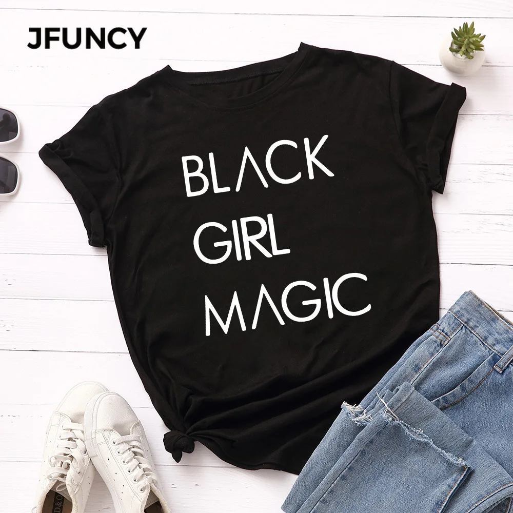 

JFUNCY 5XL Women Cotton T Shirt Letters Graphic Print Loose Tees Short Sleeve Woman Casual T-shirt Summer Female Tops