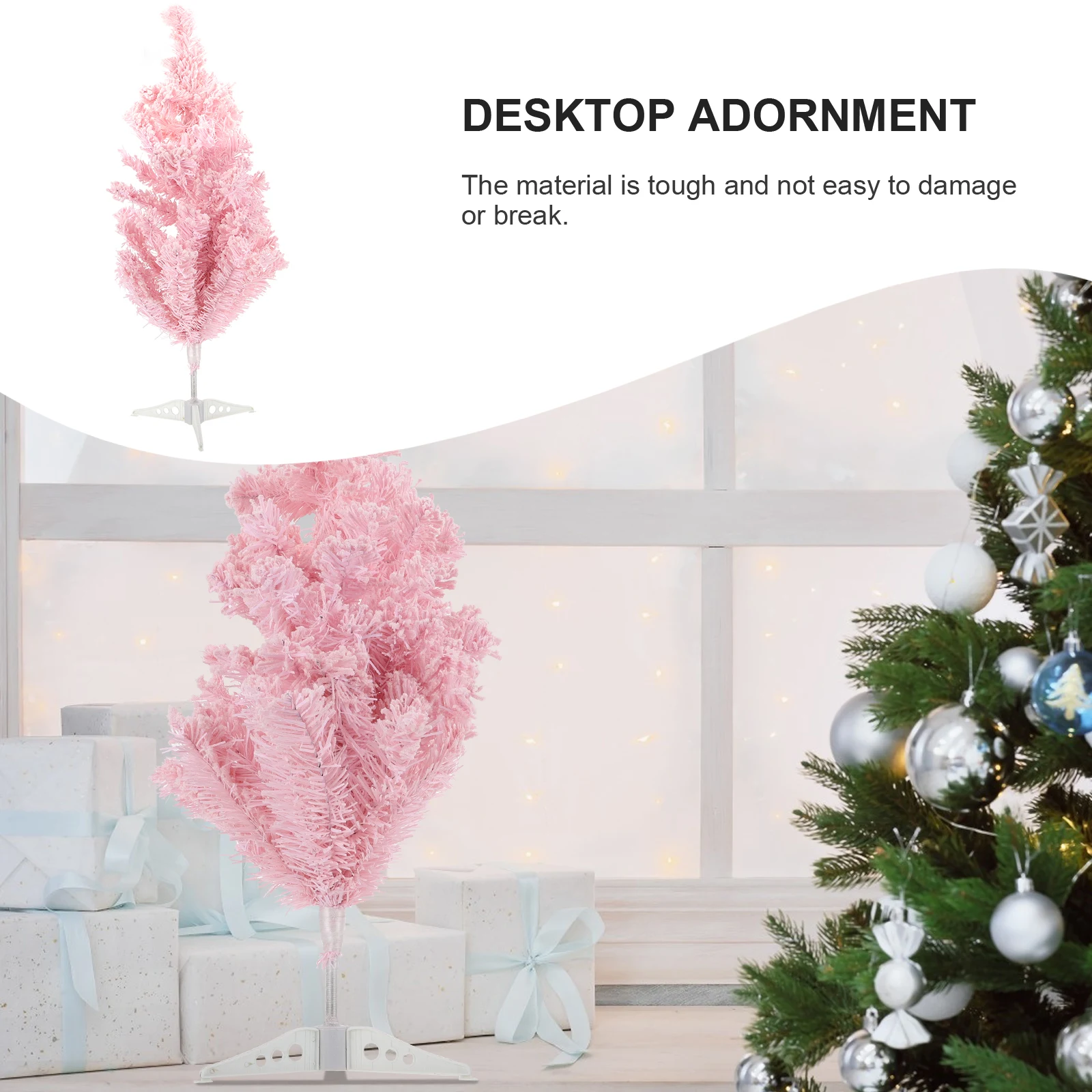 

Pink Flocking Christmas Tree Desktop Small Xmas Decor Creative Chic Design Party Layout Prop Showcase Adornment Bedroom Window